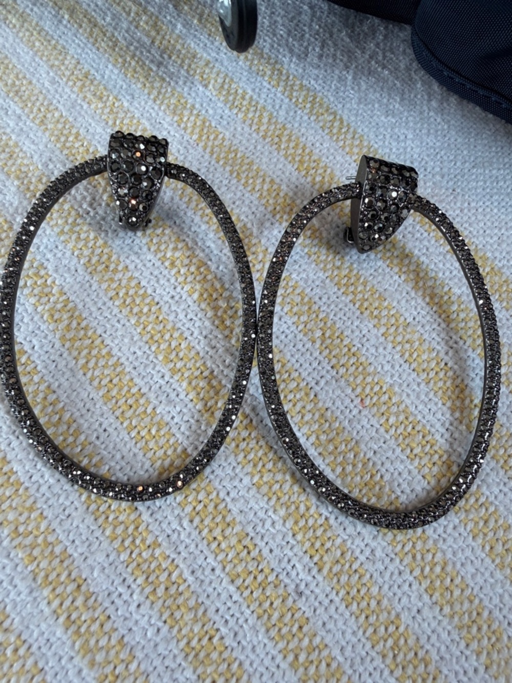 Zara Black Crystal Pavé Oval Hoop Earrings